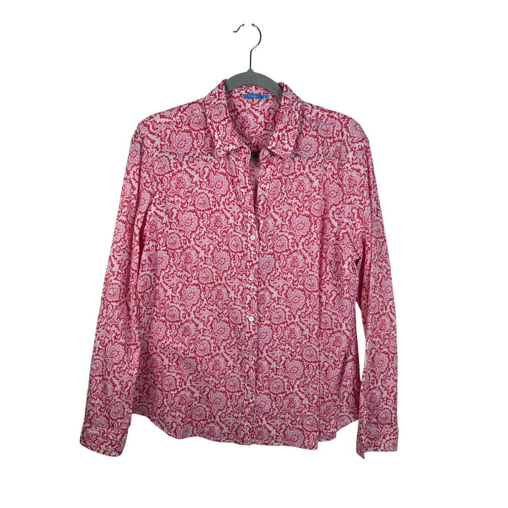 J. McLaughlin Blouse Women 8 Pink Floral Excellent Long Sleeve Cotton Button Up
